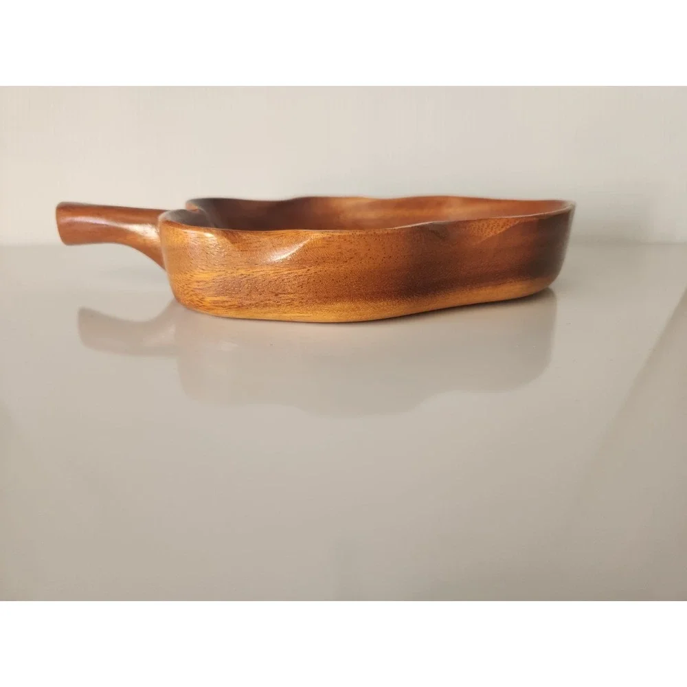Vintage Monkey Pod Signed Wood Made In Hawaii Leaf Shaped Nut/Candy Bowl Retro‎